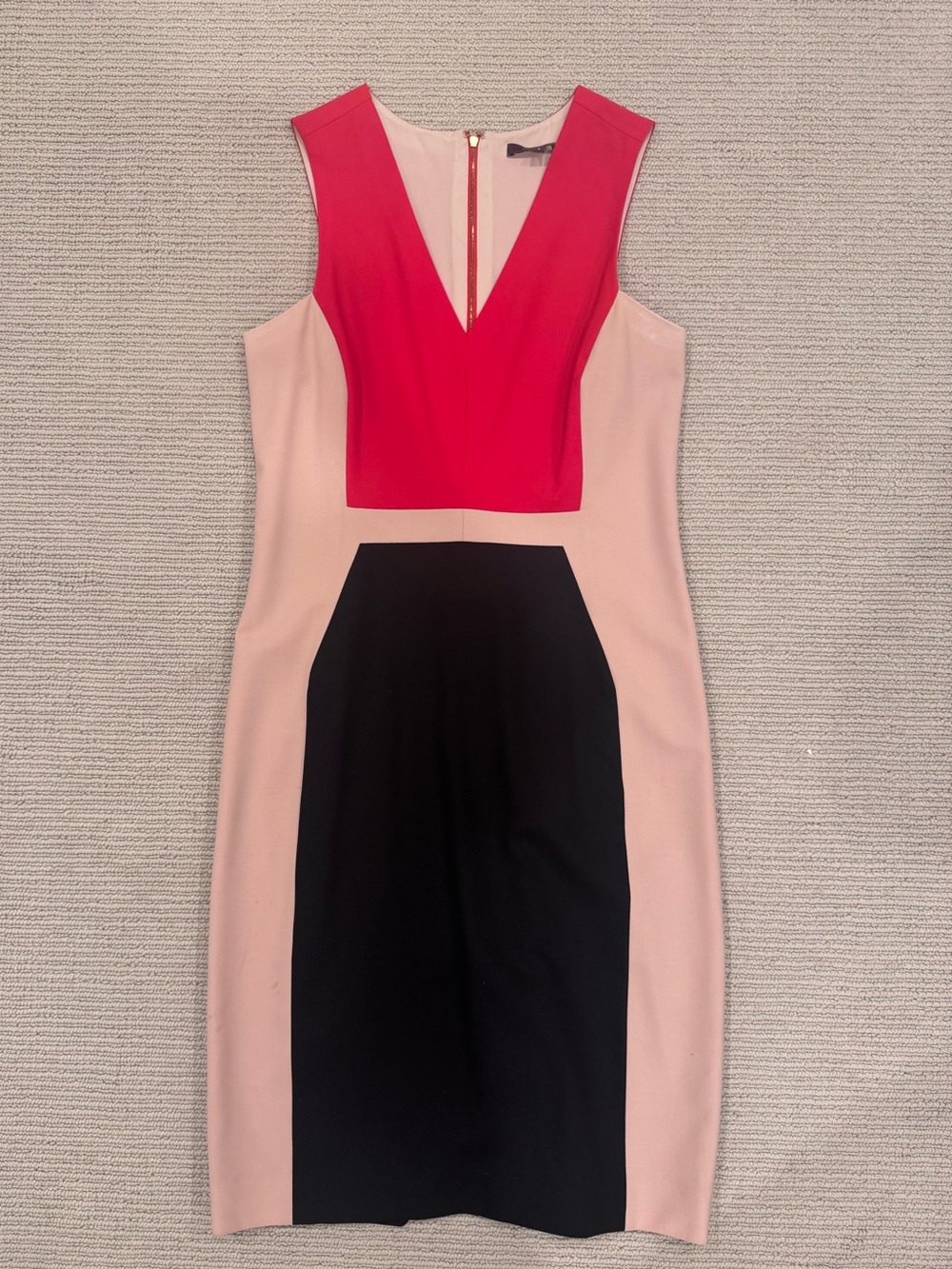 Rachel Roy Sleeveless Colorblock Sheath Dress in Red, Nude & Black